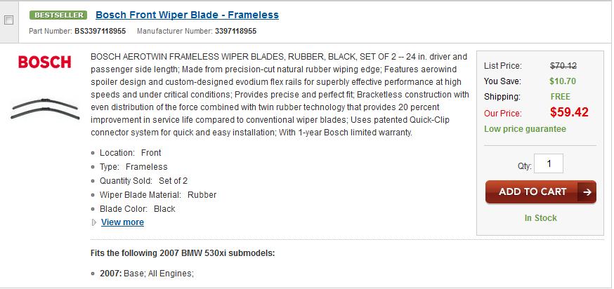 Bosch Wiper Blades Size Chart